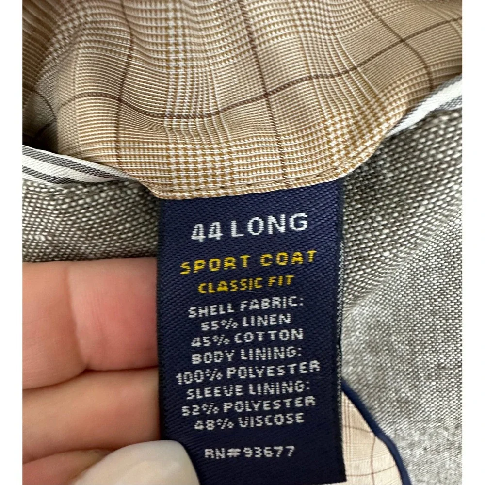 Stafford Sport Coat 44L Long Taupe Gray Brown Linen Cotton Classic Fit Blazer